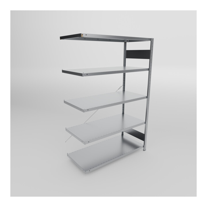 META S3 CLIP150 Fachbodenregal 2000x1300x600 mm (HxBxT), Anbauregal mit 5 Fachböden, 150 Kg Fachlast, verzinkt