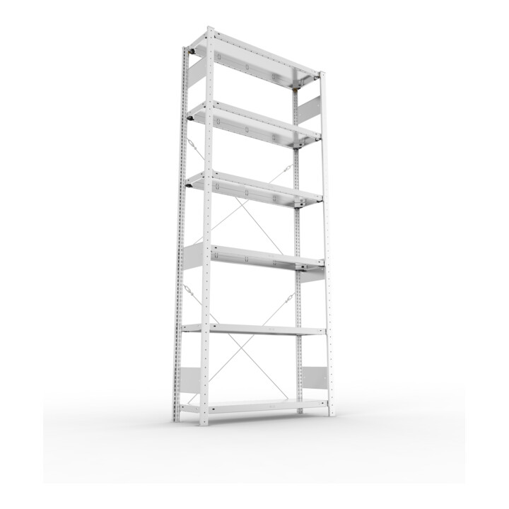 META S3 CLIP150 Grundregal 2500x1000x300 mm in verzinkt mit 6 Böden, 150 kg Traglast je Boden
