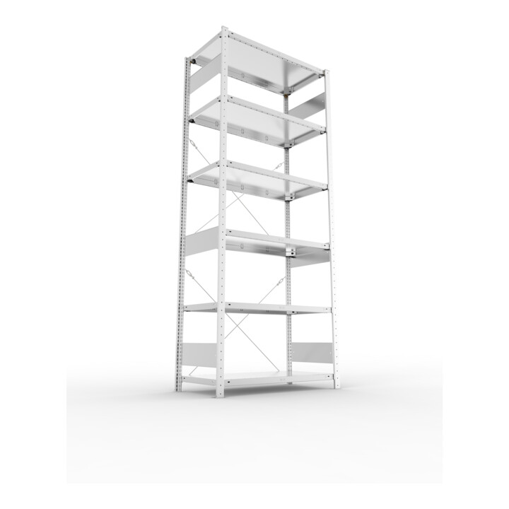 META S3 CLIP150 Grundregal 2500x1000x500 mm in verzinkt mit 6 Böden, 150 kg Traglast je Boden