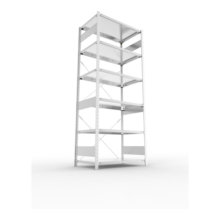 META S3 CLIP150 Grundregal 2500x1000x600 mm in verzinkt mit 6 Böden, 150 kg Traglast je Boden