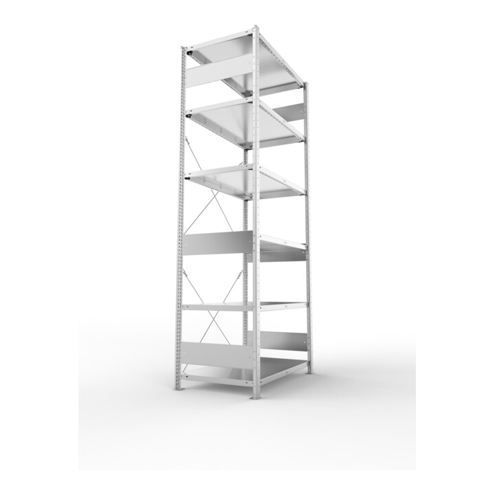 META S3 CLIP150 Grundregal 2500x1000x600 mm in verzinkt mit 6 Böden, 150 kg Traglast je Boden