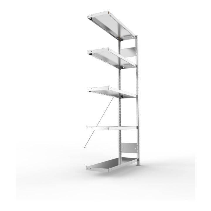 META S3 CLIP230 Anbauregal 2000x1000x300 mm in verzinkt mit 5 Böden, 230 kg Traglast je Boden
