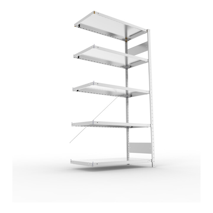 META S3 CLIP230 Anbauregal 2000x1000x500 mm in verzinkt mit 5 Böden, 230 kg Traglast je Boden