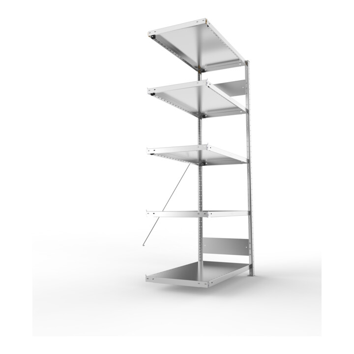 META S3 CLIP230 Anbauregal 2000x1000x500 mm in verzinkt mit 5 Böden, 230 kg Traglast je Boden