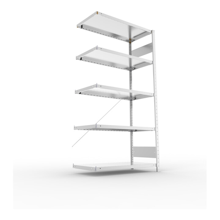 META S3 CLIP230 Anbauregal 2000x1000x500 mm in verzinkt mit 5 Böden, 230 kg Traglast je Boden
