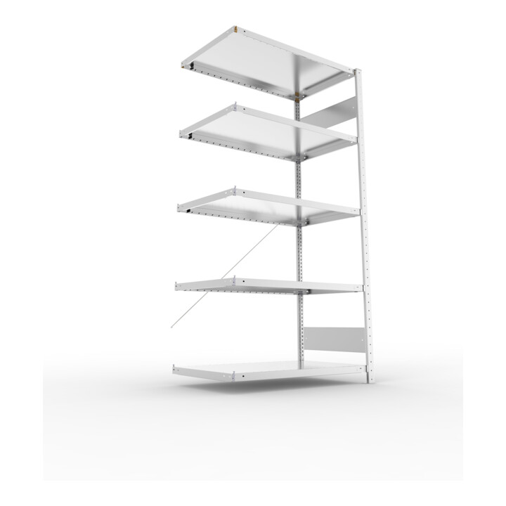 META S3 CLIP230 Anbauregal 2000x1000x600 mm in verzinkt mit 5 Böden, 230 kg Traglast je Boden