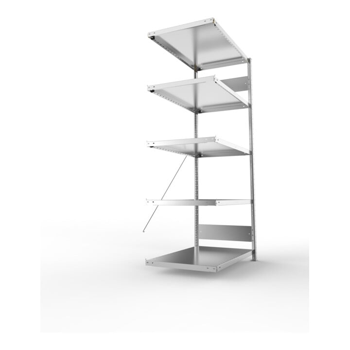 META S3 CLIP230 Anbauregal 2000x1000x600 mm in verzinkt mit 5 Böden, 230 kg Traglast je Boden