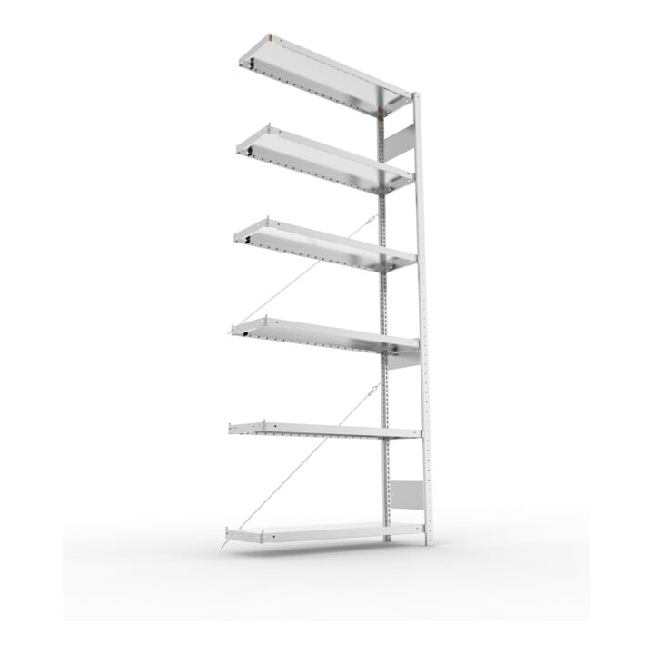 META S3 CLIP230 Anbauregal 2500x1000x300 mm in verzinkt mit 6 Böden, 230 kg Traglast je Boden