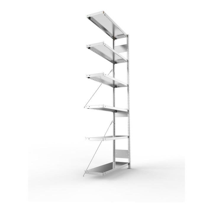 META S3 CLIP230 Anbauregal 2500x1000x300 mm in verzinkt mit 6 Böden, 230 kg Traglast je Boden