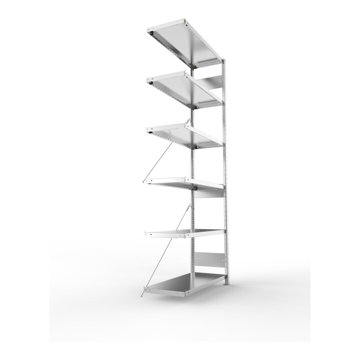 META S3 CLIP230 Anbauregal 2500x1000x400 mm in verzinkt mit 6 Böden, 230 kg Traglast je Boden