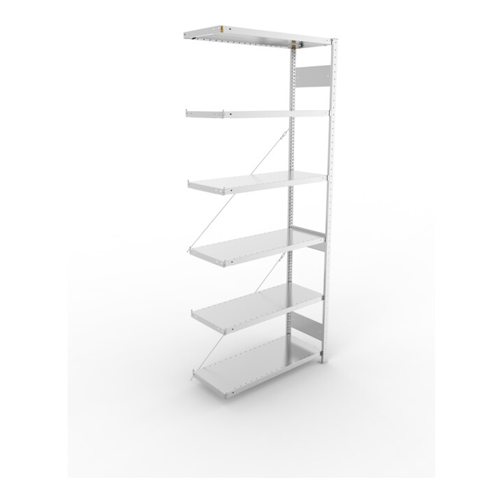META S3 CLIP230 Anbauregal 2500x1000x400 mm in verzinkt mit 6 Böden, 230 kg Traglast je Boden