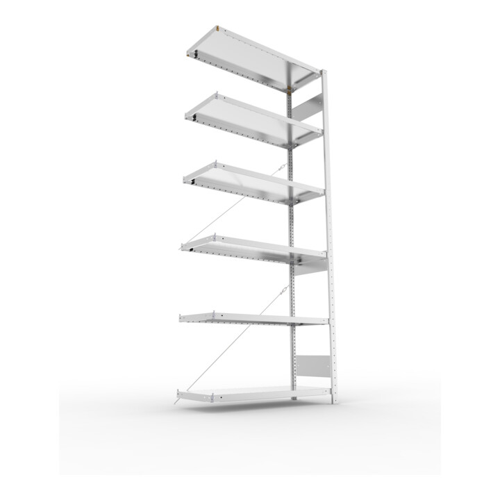 META S3 CLIP230 Anbauregal 2500x1000x400 mm in verzinkt mit 6 Böden, 230 kg Traglast je Boden