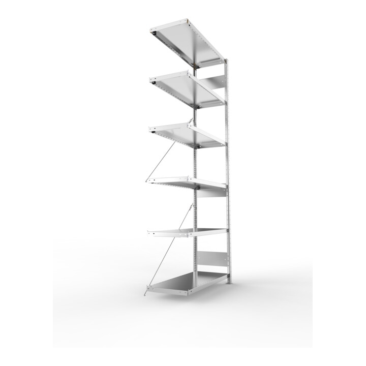 META S3 CLIP230 Anbauregal 2500x1000x400 mm in verzinkt mit 6 Böden, 230 kg Traglast je Boden