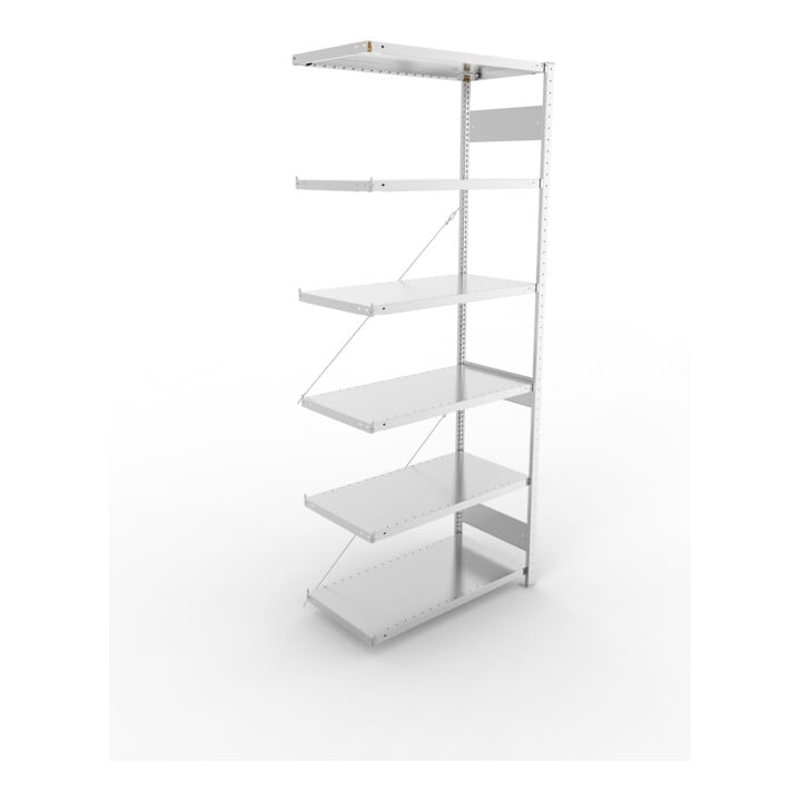META S3 CLIP230 Anbauregal 2500x1000x500 mm in verzinkt mit 6 Böden, 230 kg Traglast je Boden
