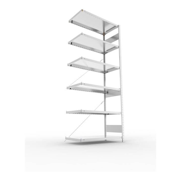 META S3 CLIP230 Anbauregal 2500x1000x500 mm in verzinkt mit 6 Böden, 230 kg Traglast je Boden