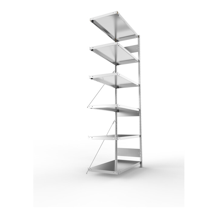 META S3 CLIP230 Anbauregal 2500x1000x500 mm in verzinkt mit 6 Böden, 230 kg Traglast je Boden