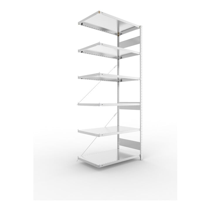 META S3 CLIP230 Anbauregal 2500x1000x600 mm in verzinkt mit 6 Böden, 230 kg Traglast je Boden