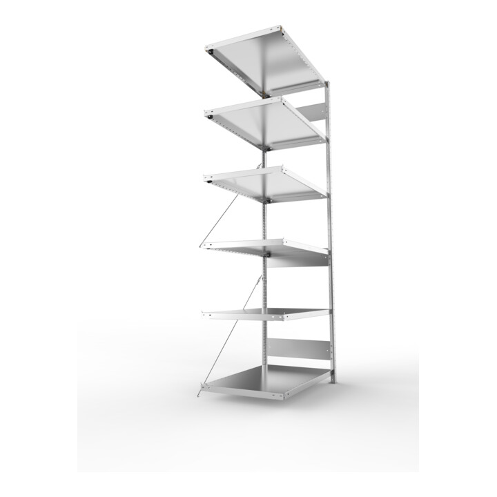 META S3 CLIP230 Anbauregal 2500x1000x600 mm in verzinkt mit 6 Böden, 230 kg Traglast je Boden