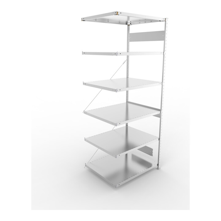 META S3 CLIP230 Anbauregal 2500x1000x800 mm in verzinkt mit 6 Böden, 230 kg Traglast je Boden