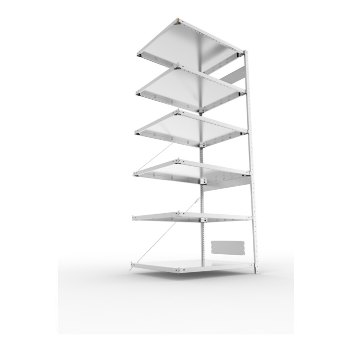 META S3 CLIP230 Anbauregal 2500x1000x800 mm in verzinkt mit 6 Böden, 230 kg Traglast je Boden