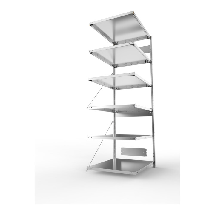 META S3 CLIP230 Anbauregal 2500x1000x800 mm in verzinkt mit 6 Böden, 230 kg Traglast je Boden
