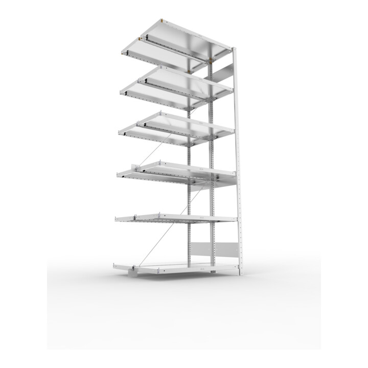 META S3 CLIP230 Doppel-Anbauregal 2500x1000x(400+400) mm (HxBxT) in verzinkt mit 2x6 Böden
