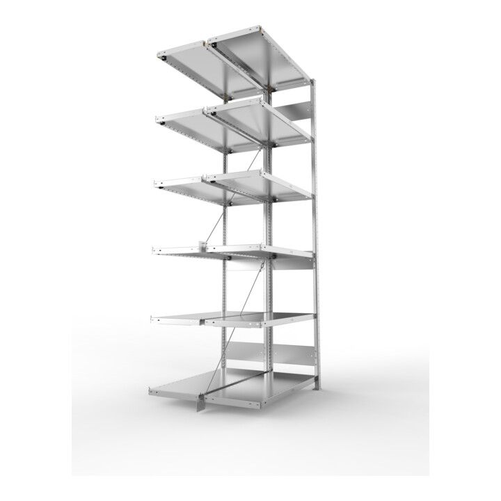 META S3 CLIP230 Doppel-Anbauregal 2500x1000x(400+400) mm (HxBxT) in verzinkt mit 2x6 Böden