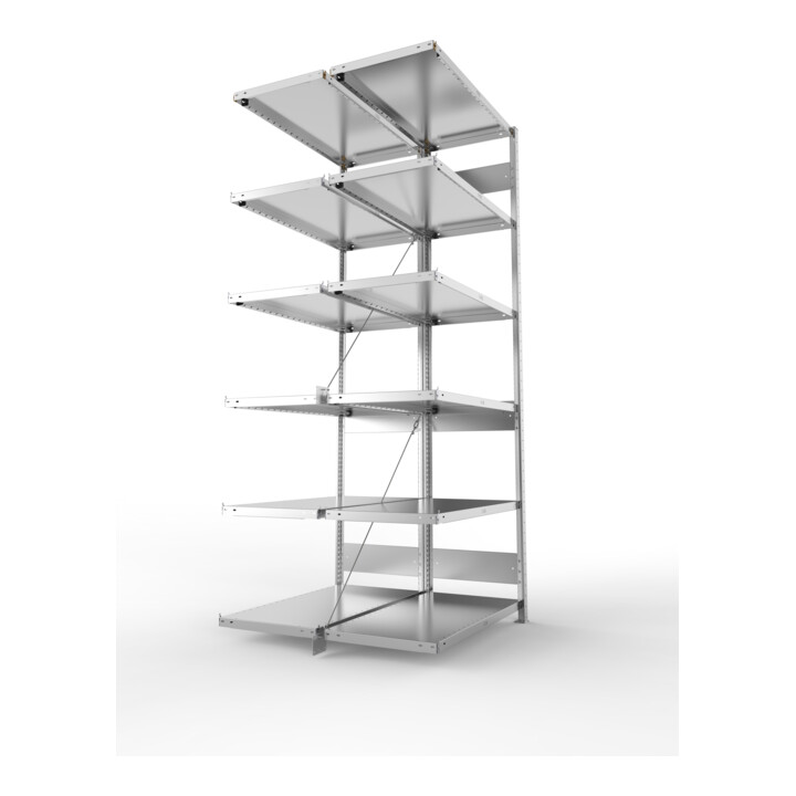 META S3 CLIP230 Doppel-Anbauregal 2500x1000x(500+500) mm (HxBxT) in verzinkt mit 2x6 Böden