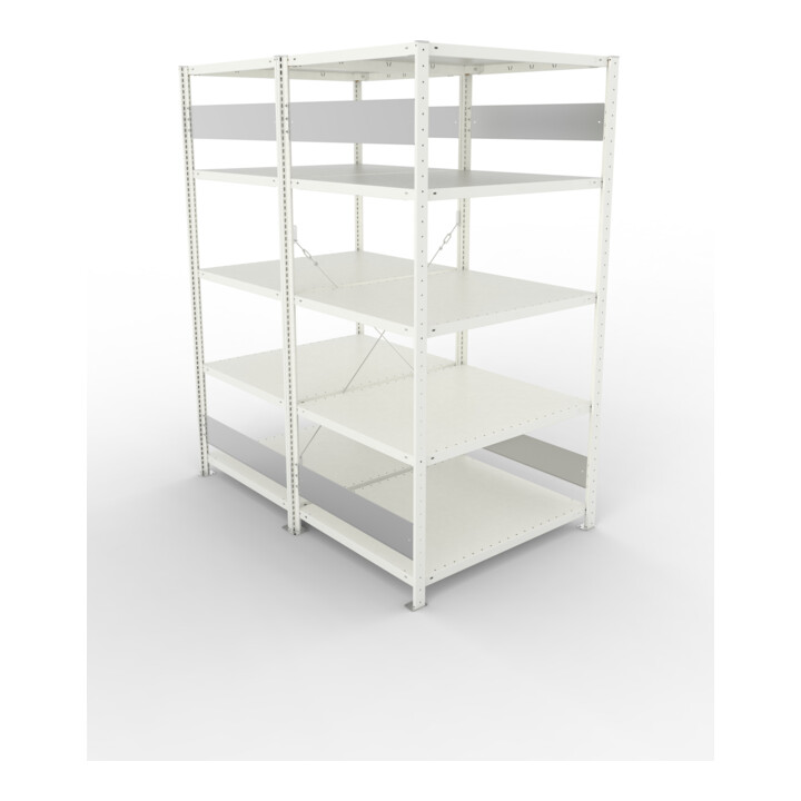 META S3 CLIP230 Doppelregal 2000x1000x(800+800) mm, 2x 5 Böden, 230 Kg Traglast je Boden, lichtgrau