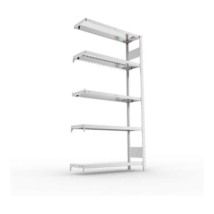 META S3 CLIP230 Fachbodenregal 2000x1000x300 mm, Anbauregal mit 5 Fachböden, beidseitige Bedienung, verzinkt