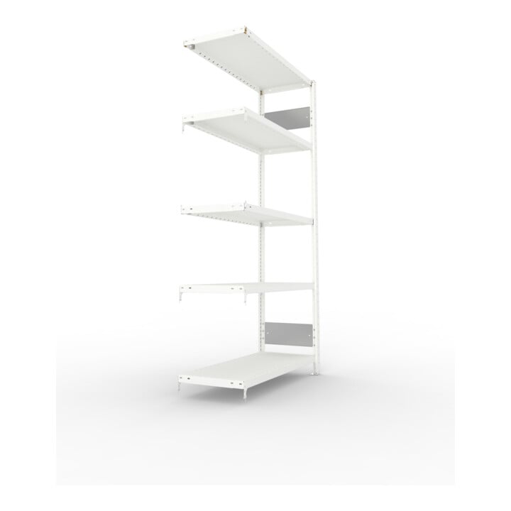 META S3 CLIP230 Fachbodenregal 2000x1000x400 mm, Anbauregal mit 5 Fachböden, beidseitige Bedienung, lichtgrau