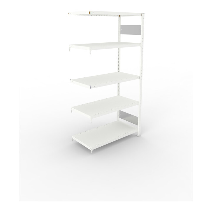 META S3 CLIP230 Fachbodenregal 2000x1000x500 mm, Anbauregal mit 5 Fachböden, beidseitige Bedienung, lichtgrau