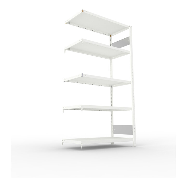 META S3 CLIP230 Fachbodenregal 2000x1000x500 mm, Anbauregal mit 5 Fachböden, beidseitige Bedienung, lichtgrau