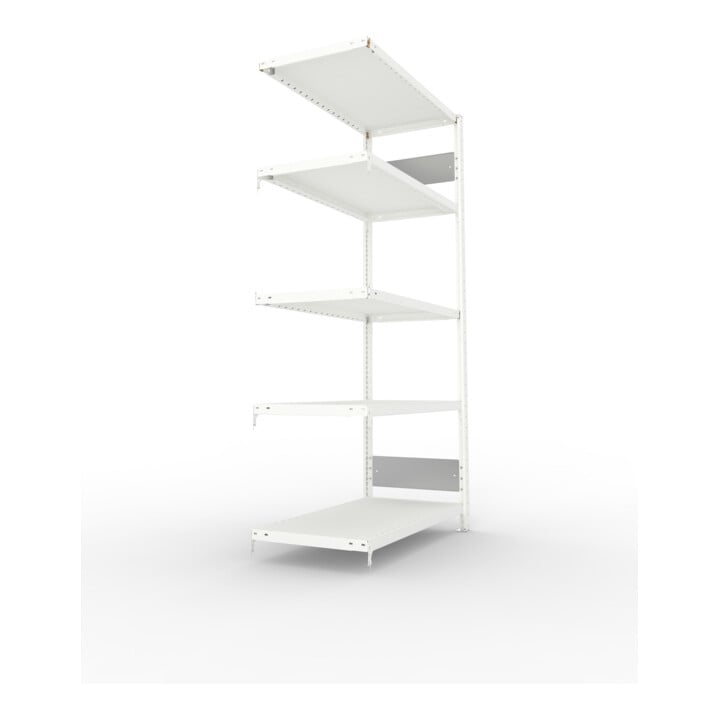 META S3 CLIP230 Fachbodenregal 2000x1000x500 mm, Anbauregal mit 5 Fachböden, beidseitige Bedienung, lichtgrau