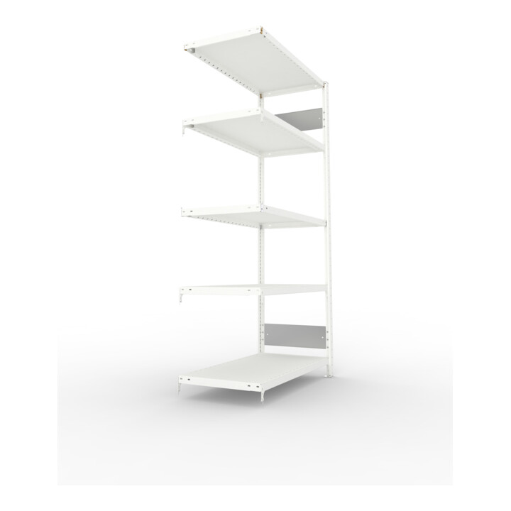 META S3 CLIP230 Fachbodenregal 2000x1000x600 mm, Anbauregal mit 5 Fachböden, beidseitige Bedienung, lichtgrau