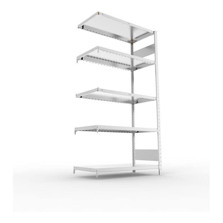 META S3 CLIP230 Fachbodenregal 2000x1000x600 mm, Anbauregal mit 5 Fachböden, beidseitige Bedienung, verzinkt