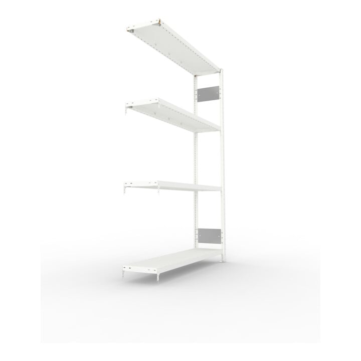 META S3 CLIP230 Fachbodenregal 2000x1300x300 mm, Anbauregal mit 4 Fachböden, beidseitige Bedienung, lichtgrau