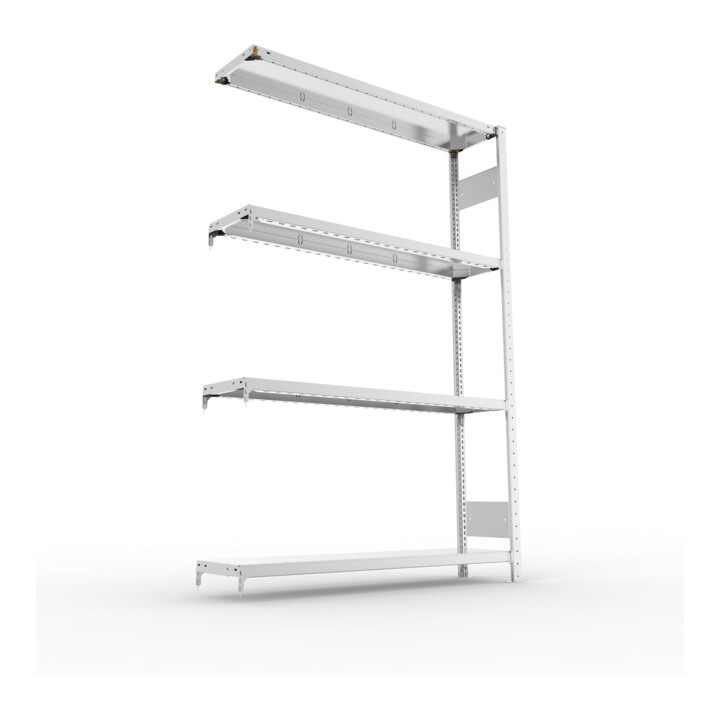 META S3 CLIP230 Fachbodenregal 2000x1300x300 mm, Anbauregal mit 4 Fachböden, beidseitige Bedienung, verzinkt