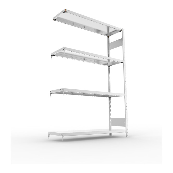 META S3 CLIP230 Fachbodenregal 2000x1300x400 mm, Anbauregal mit 4 Fachböden, beidseitige Bedienung, verzinkt