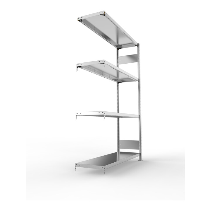 META S3 CLIP230 Fachbodenregal 2000x1300x400 mm, Anbauregal mit 4 Fachböden, beidseitige Bedienung, verzinkt