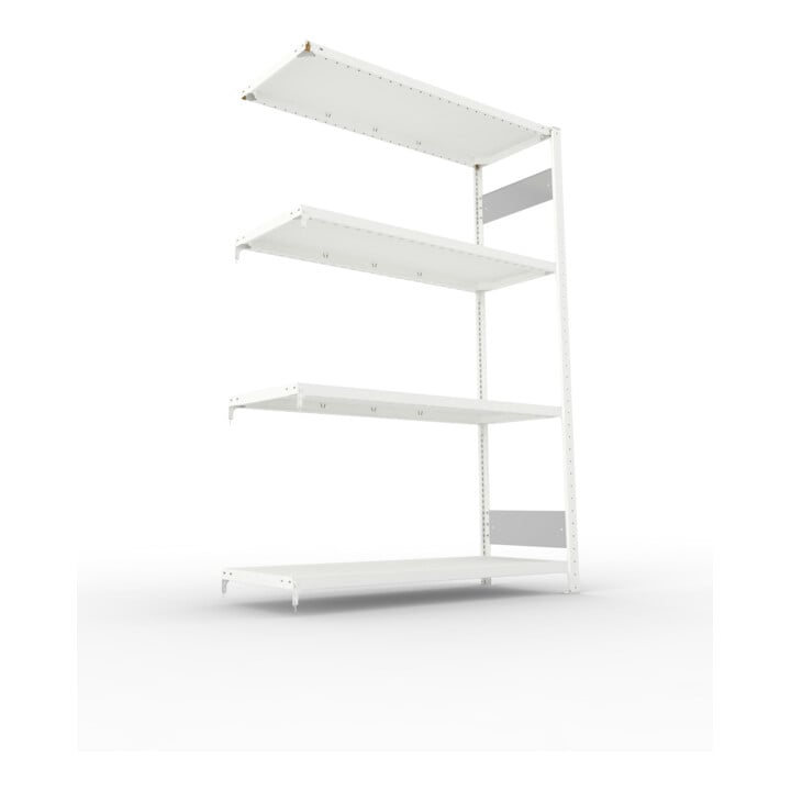 META S3 CLIP230 Fachbodenregal 2000x1300x500 mm, Anbauregal mit 4 Fachböden, beidseitige Bedienung, lichtgrau