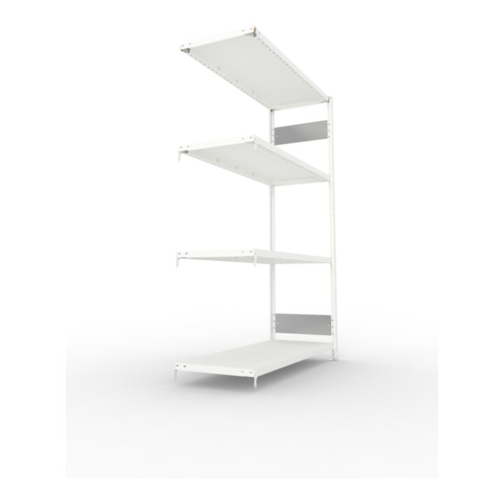 META S3 CLIP230 Fachbodenregal 2000x1300x500 mm, Anbauregal mit 4 Fachböden, beidseitige Bedienung, lichtgrau