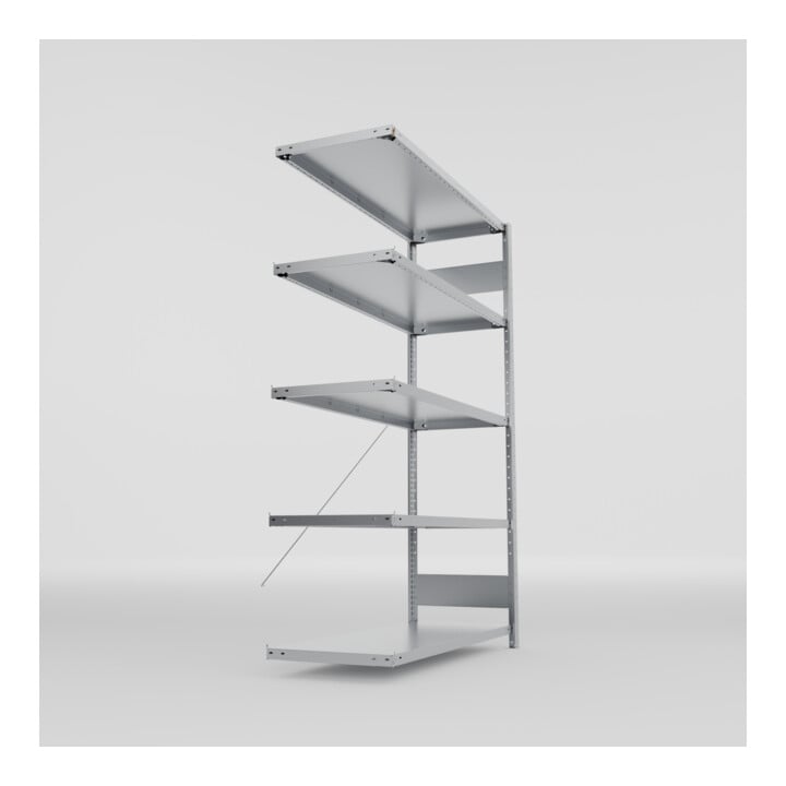 META S3 CLIP230 Fachbodenregal 2000x1300x500 mm (HxBxT), Anbauregal mit 5 Fachböden, 230 Kg Fachlast, verzinkt