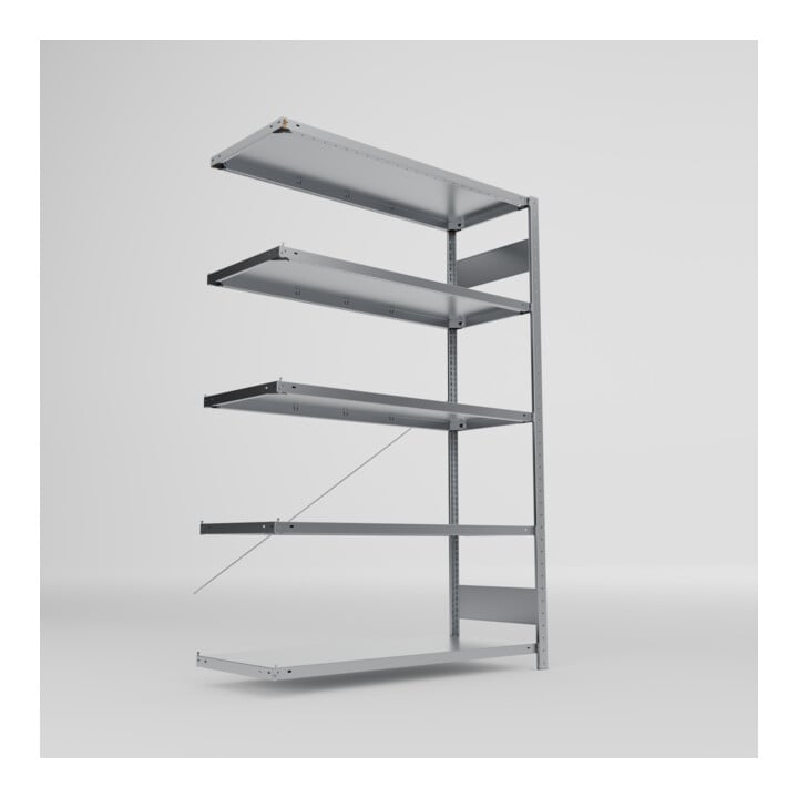 META S3 CLIP230 Fachbodenregal 2000x1300x500 mm (HxBxT), Anbauregal mit 5 Fachböden, 230 Kg Fachlast, verzinkt