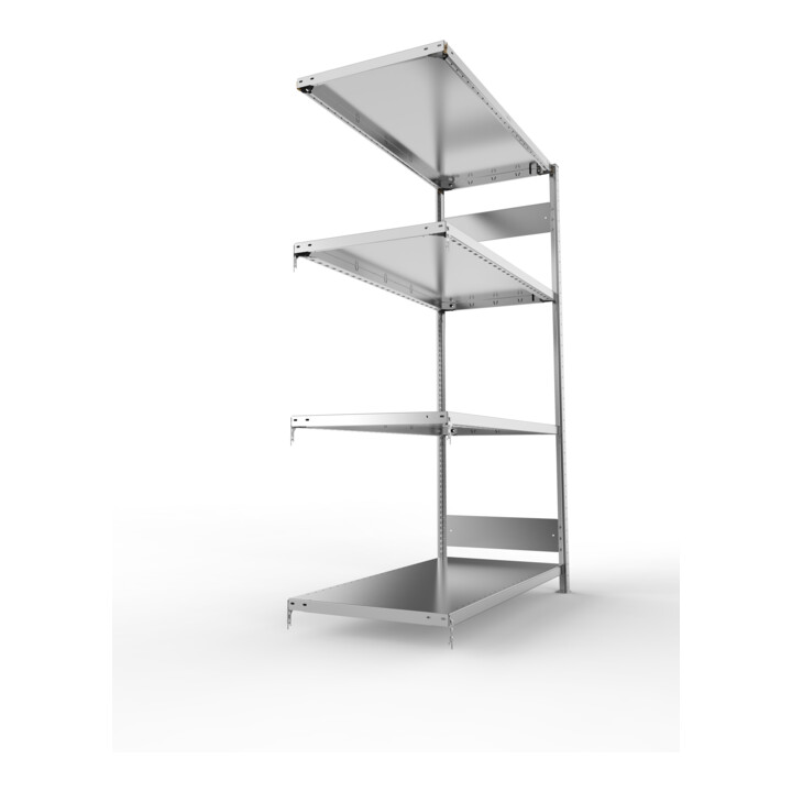 META S3 CLIP230 Fachbodenregal 2000x1300x600 mm, Anbauregal mit 4 Fachböden, beidseitige Bedienung, verzinkt