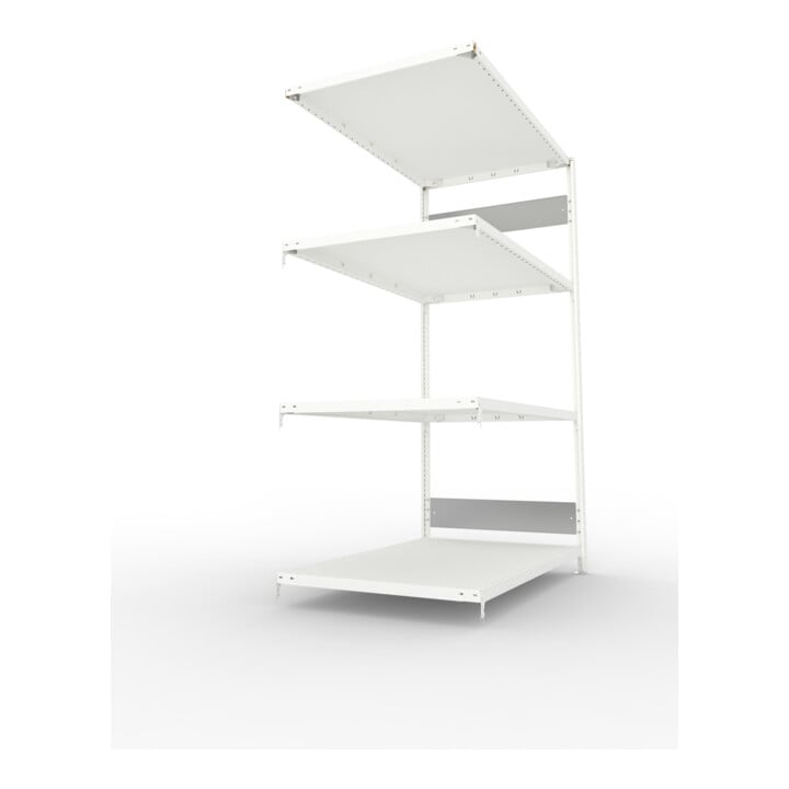 META S3 CLIP230 Fachbodenregal 2000x1300x800 mm, Anbauregal mit 4 Fachböden, beidseitige Bedienung, lichtgrau