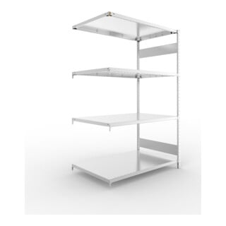 META S3 CLIP230 Fachbodenregal 2000x1300x800 mm, Anbauregal mit 4 Fachböden, beidseitige Bedienung, verzinkt