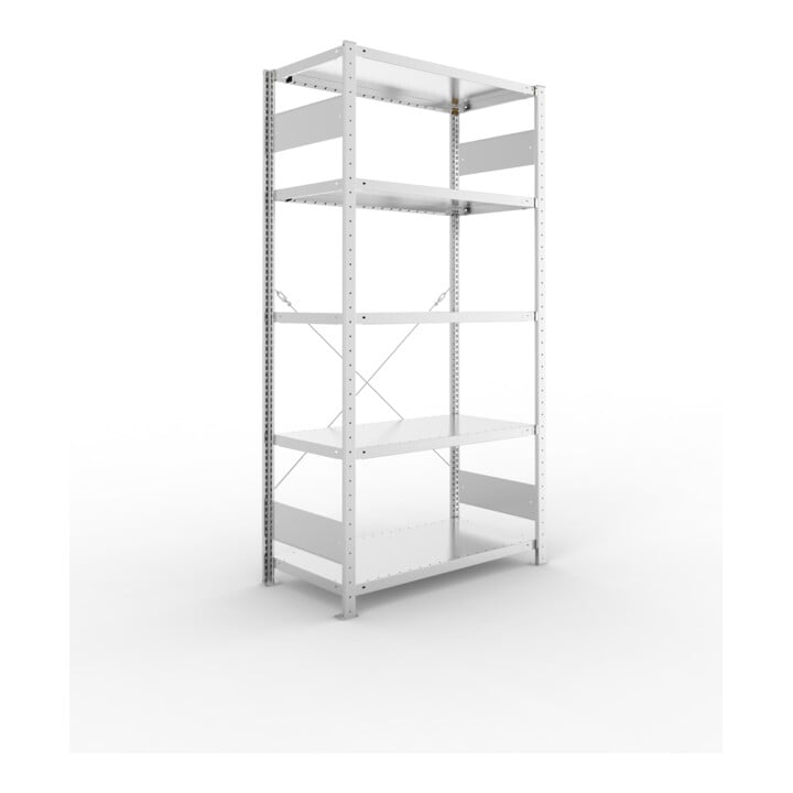 META S3 CLIP230 Grundregal 2000x1000x500 mm in verzinkt mit 5 Böden, 230 kg Traglast je Boden