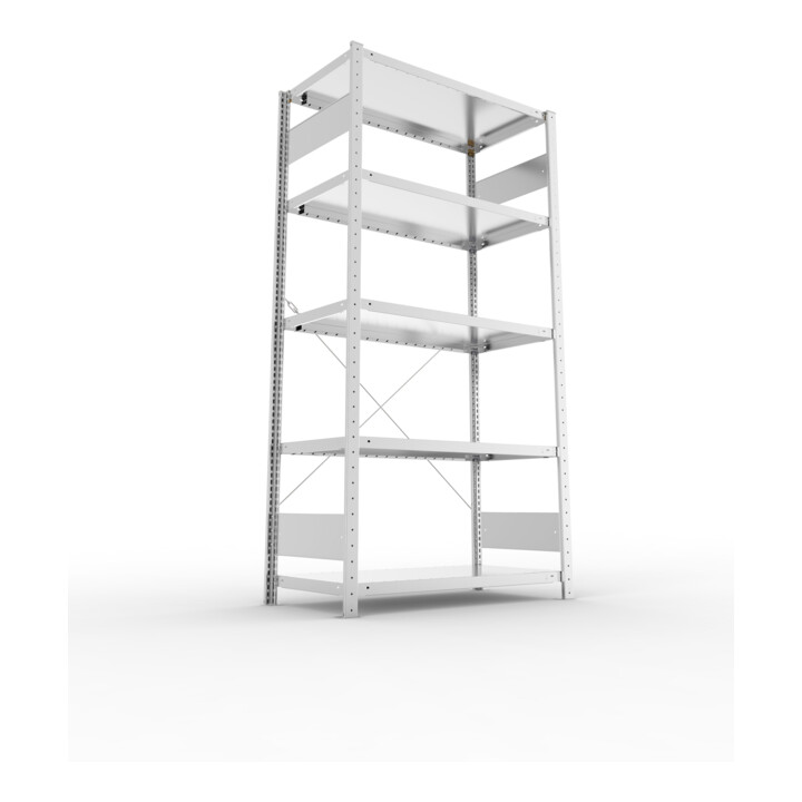 META S3 CLIP230 Grundregal 2000x1000x500 mm in verzinkt mit 5 Böden, 230 kg Traglast je Boden