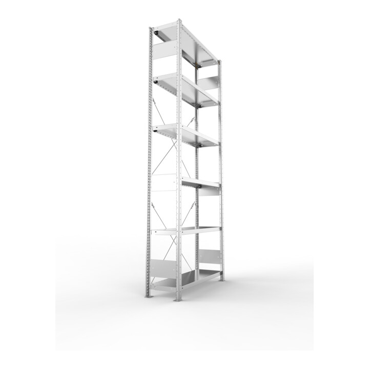 META S3 CLIP230 Grundregal 2500x1000x300 mm in verzinkt mit 6 Böden, 230 kg Traglast je Boden